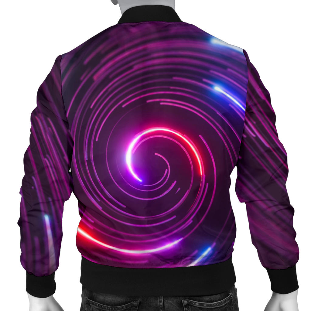 Vortex Twist Swirl Purple Neon Print Men Bomber Jacket