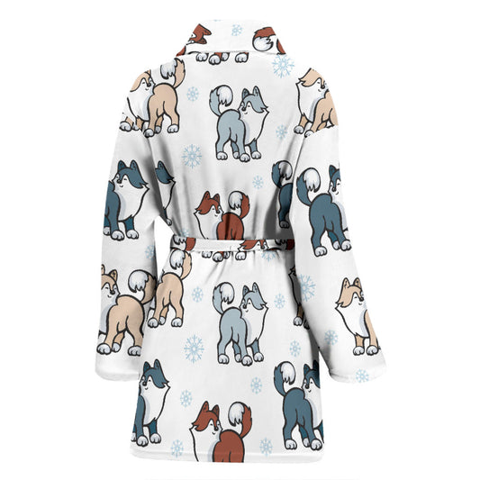 Alaskan Malamute Pattern Print Design 02 Women Bathrobe