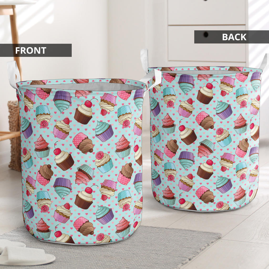 Cupcakes Fancy Heart Print Pattern Laundry Basket