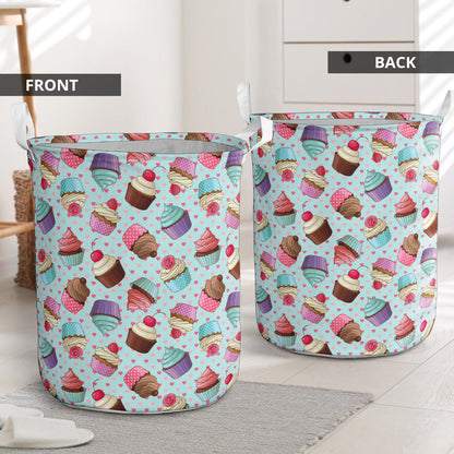 Cupcakes Fancy Heart Print Pattern Laundry Basket
