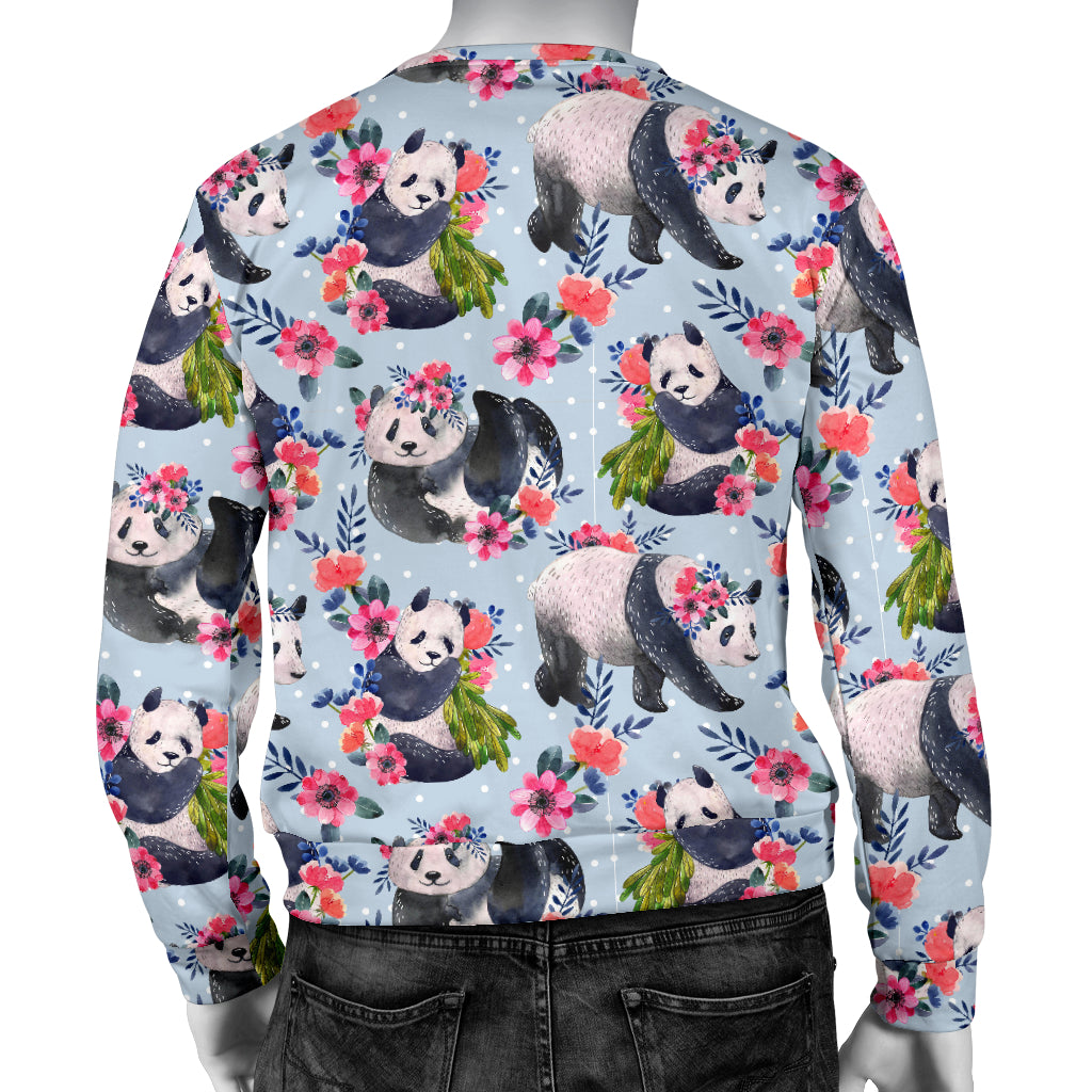 Panda Bear Flower Design Themed Print Men Long Sleeve Sweatshirt