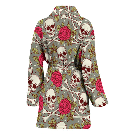 Skull Bone Rose Print Design LKS303 Women Bathrobe