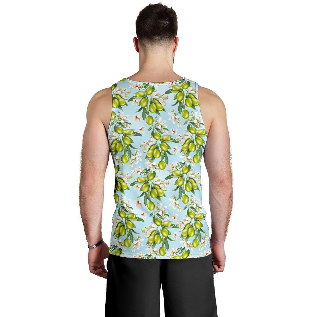 Elegant Olive Floral Print Men Tank Top