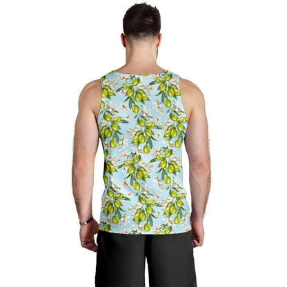 Elegant Olive Floral Print Men Tank Top