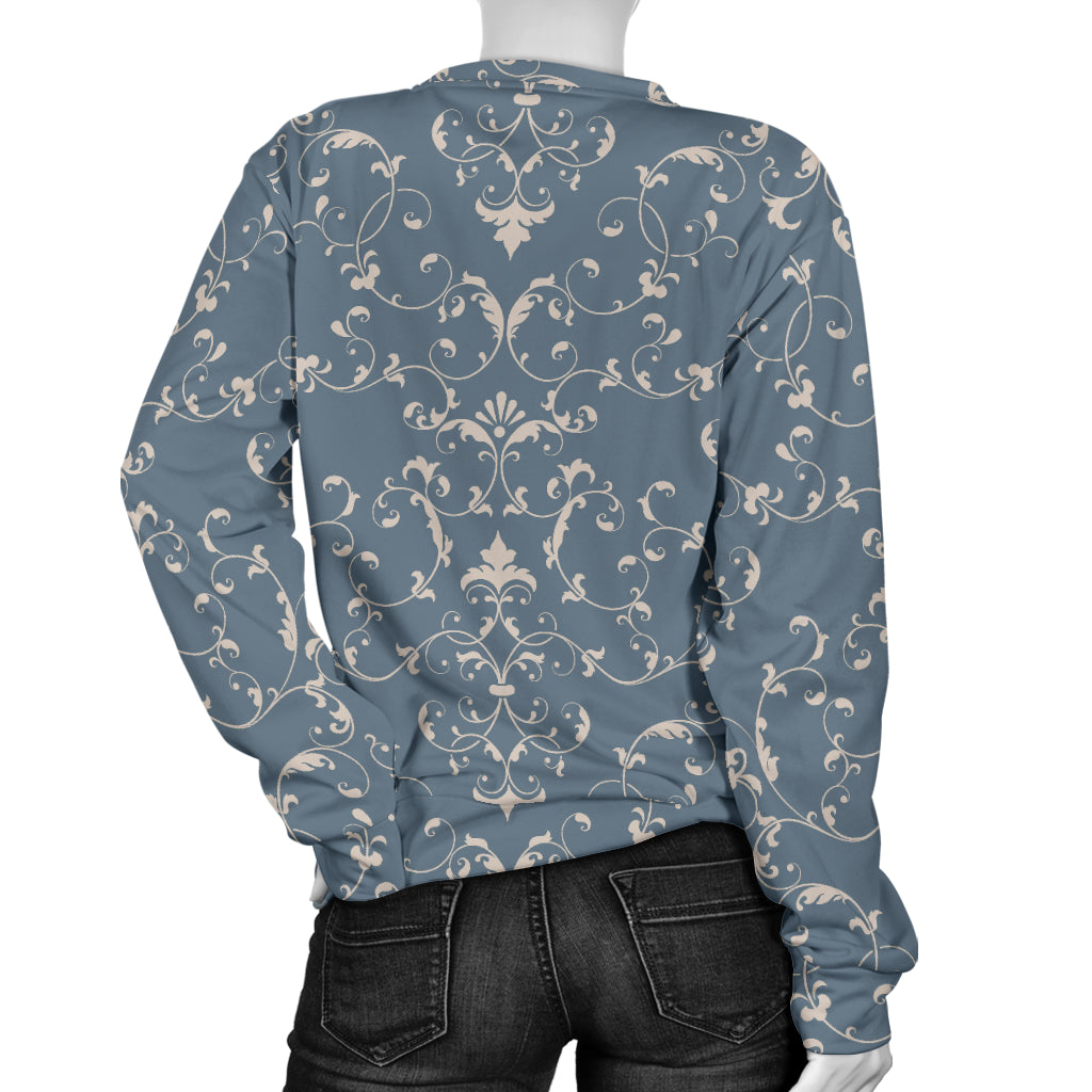 Damask Elegant Teal Print Pattern Women Long Sleeve Sweatshirt