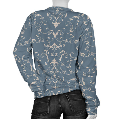 Damask Elegant Teal Print Pattern Women Long Sleeve Sweatshirt