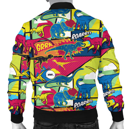 Dinosaur Comic Pop Art Style Men Bomber Jacket