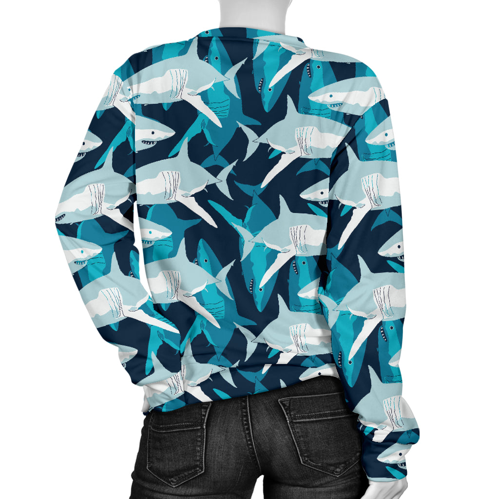 Shark Design Print Women Long Sleeve Sweatshirt
