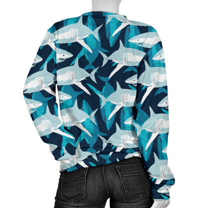 Shark Design Print Women Long Sleeve Sweatshirt