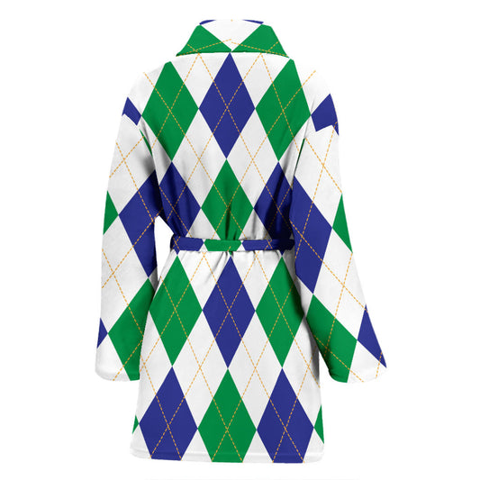 Argyle Green Blue Pattern Print Design 03 Women Bathrobe