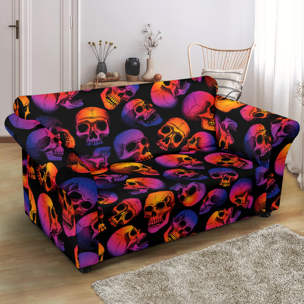 Skull Multicolor Print Design LKS3011 Loveseat Couch Slipcover