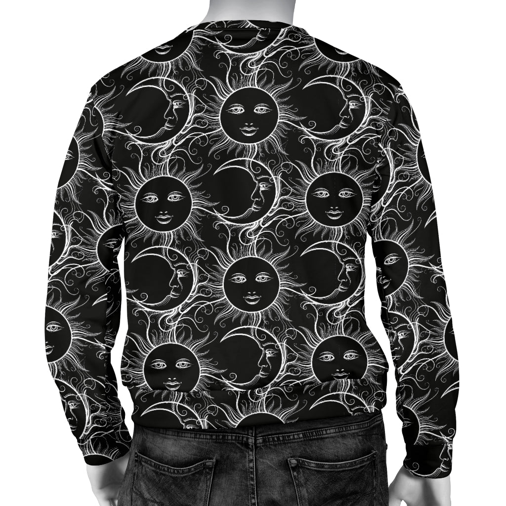 Sun Moon White Design Themed Print Men Long Sleeve Sweatshirt