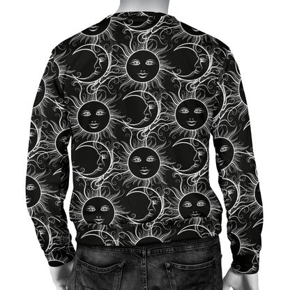 Sun Moon White Design Themed Print Men Long Sleeve Sweatshirt