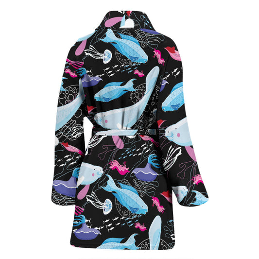 Manatee Pattern Print Design 02 Women Bathrobe