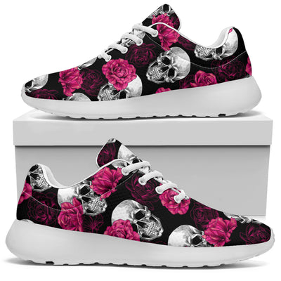 Pink Rose Skull Themed Print Athletic Shoes