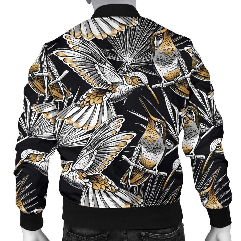 Hummingbird Gold Design Themed Print Men Bomber Jacket