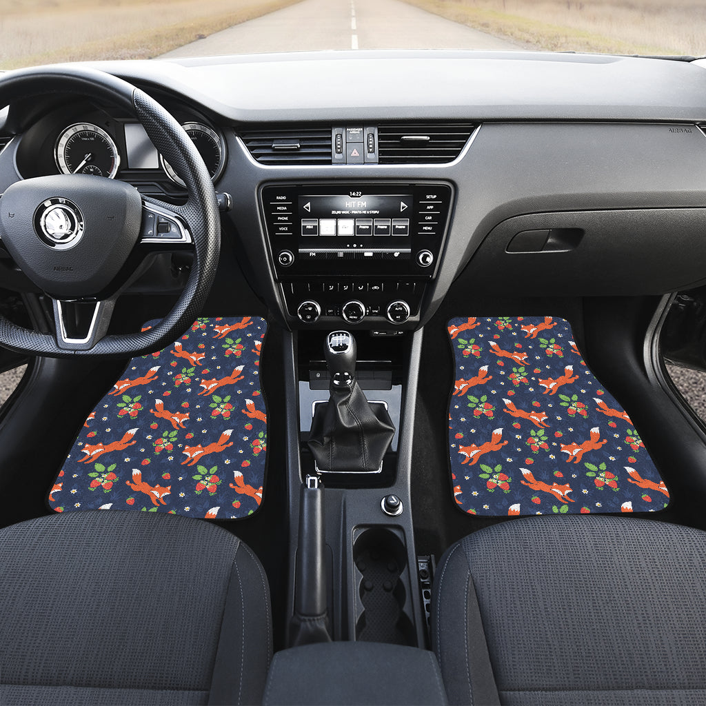 Fox Strawberry Print Pattern Car Floor Mats Front Back