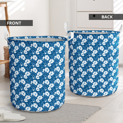 Hibiscus Blue Flower Hawaiian Print Laundry Basket