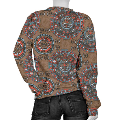 Calendar Aztec Design Print Pattern Women Long Sleeve Sweatshirt
