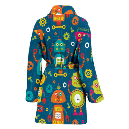 Robot Pattern Print Design A04 Women Bathrobe