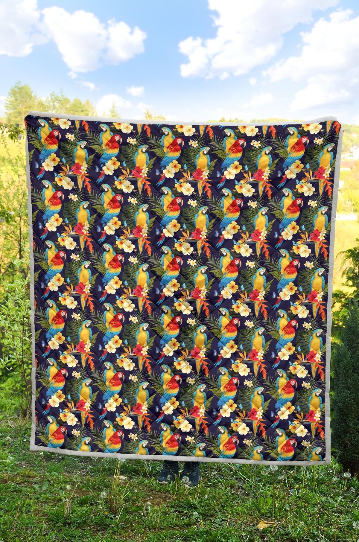 Parrot Themed Design Quilt Bedspread