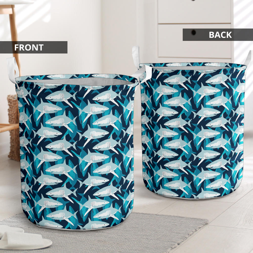 Shark Design Print Laundry Basket