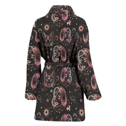 Third Eye Girl Cat Print Design LKS305 Women Bathrobe