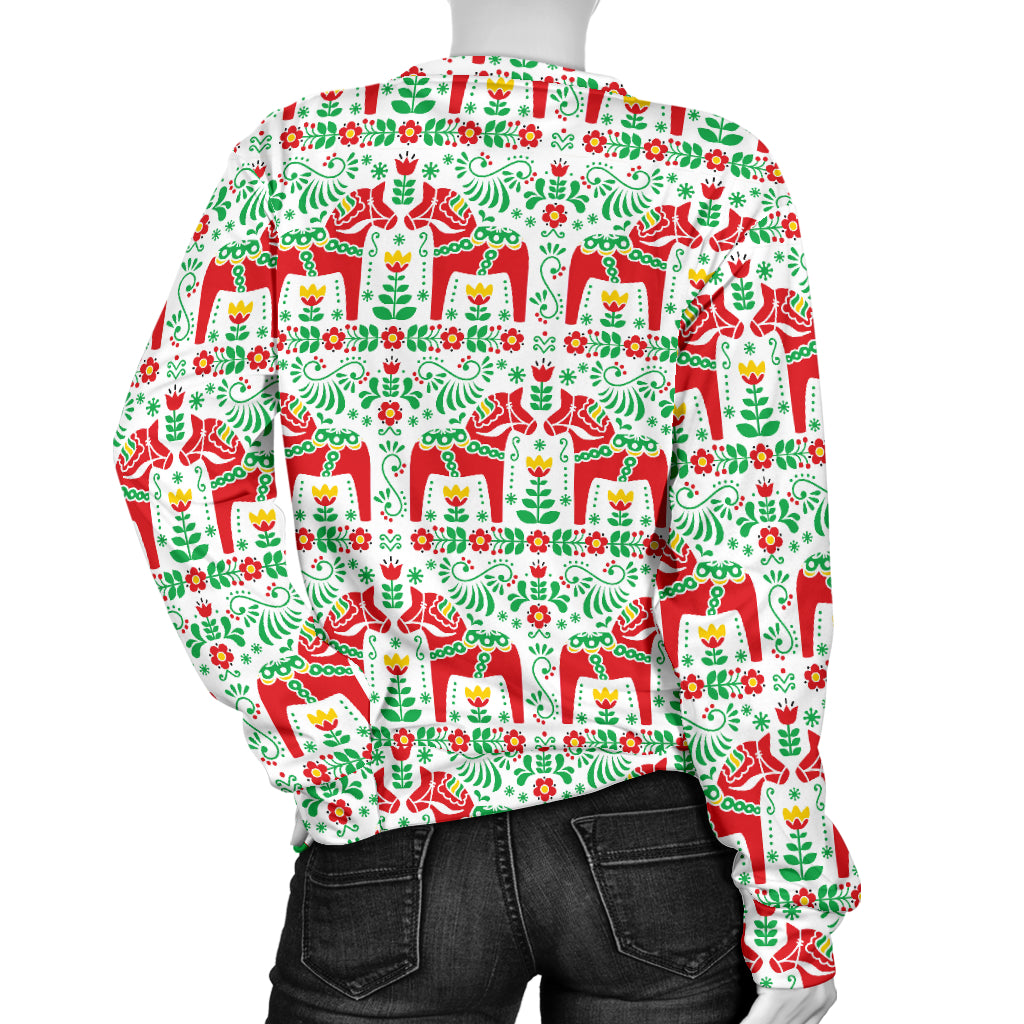 Swedish Dala Style Pattern Women Long Sleeve Sweatshirt
