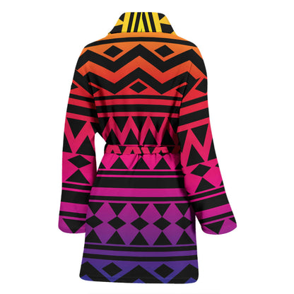Rainbow Tribal Pattern Print Design A02 Women Bathrobe