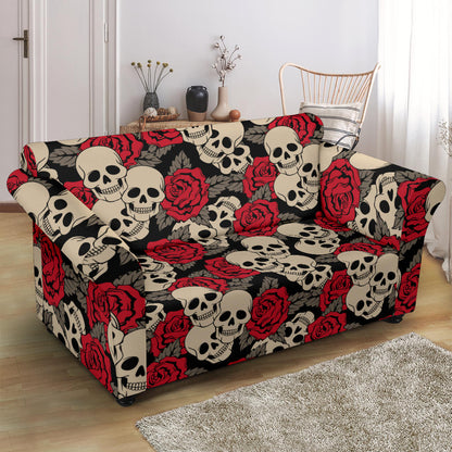 Skull And Roses Print Design LKS301 Loveseat Couch Slipcover