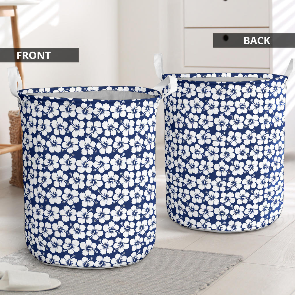 Hibiscus Blue Hawaiian Flower Pattern Laundry Basket