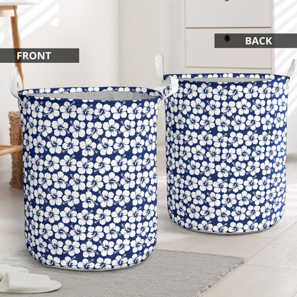 Hibiscus Blue Hawaiian Flower Pattern Laundry Basket