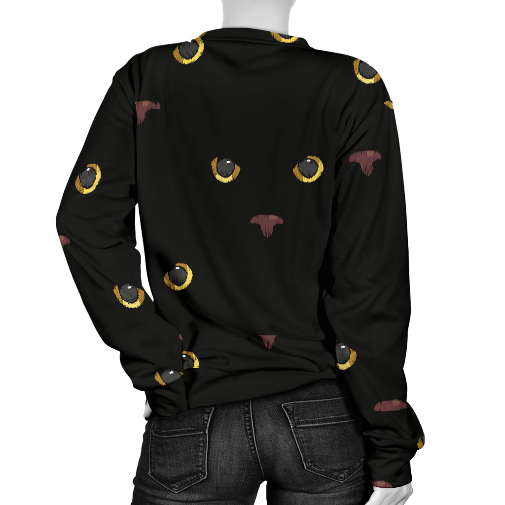 Black Cat Face Print Pattern Women Long Sleeve Sweatshirt