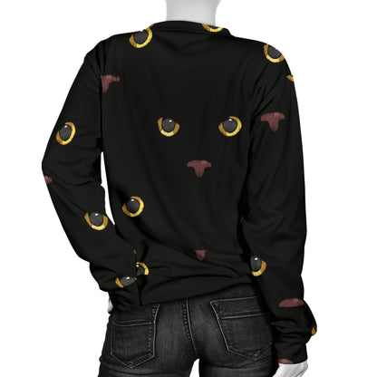 Black Cat Face Print Pattern Women Long Sleeve Sweatshirt