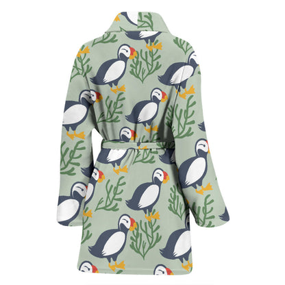 Puffin Pattern Print Design A04 Women Bathrobe