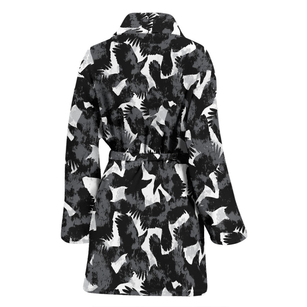 Crow Pattern Print Design 01 Women Bathrobe