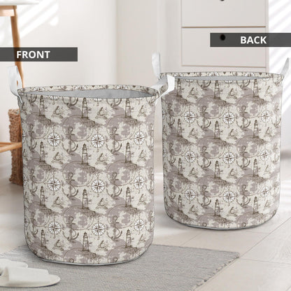 Nautical Map Design Themed Print Laundry Basket