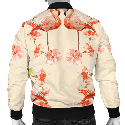 Flamingo Hibiscus Print Pattern Men Bomber Jacket