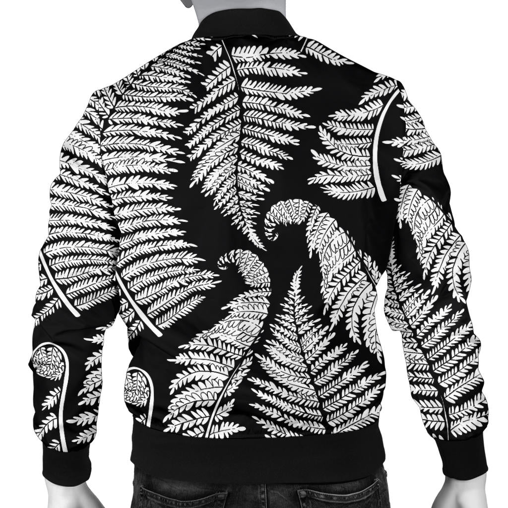 Fern Leave Black White Print Pattern Men Bomber Jacket