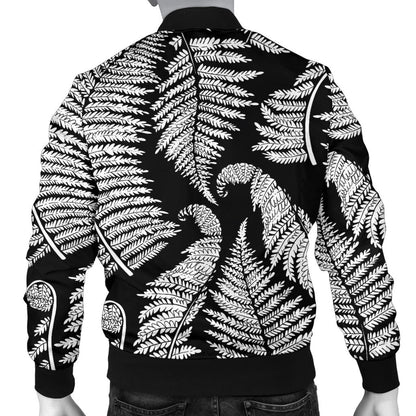 Fern Leave Black White Print Pattern Men Bomber Jacket