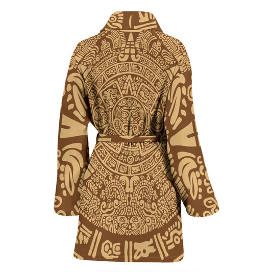 Mayan Pattern Print Design 01 Women Bathrobe