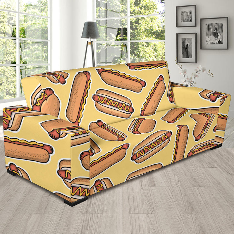 Hot Dog Pattern Print Design 01 Sofa Slipcover