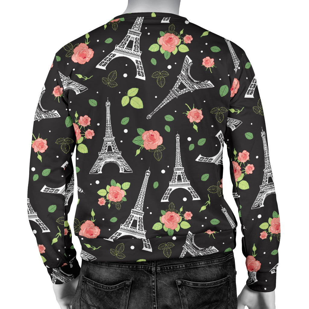 Eiffel Tower Rose Print Men Long Sleeve Sweatshirt