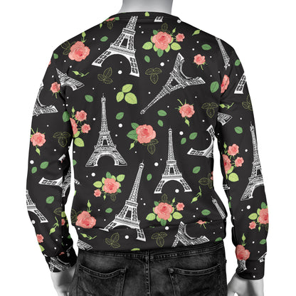 Eiffel Tower Rose Print Men Long Sleeve Sweatshirt