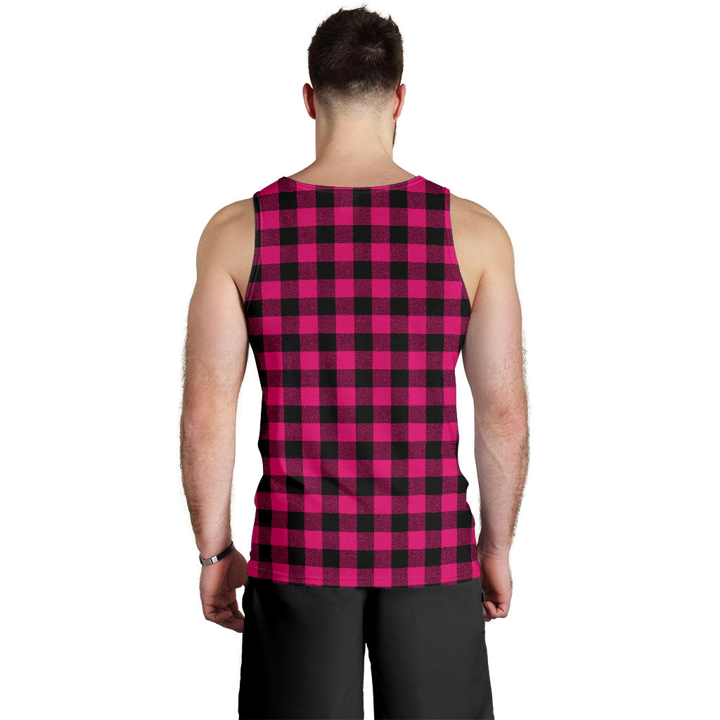 Pink Tartan Plaid Pattern Men Tank Top
