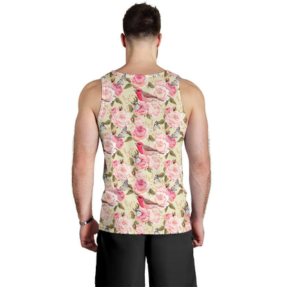 Bird Butterfly Pink Flower Print Pattern Men Tank Top