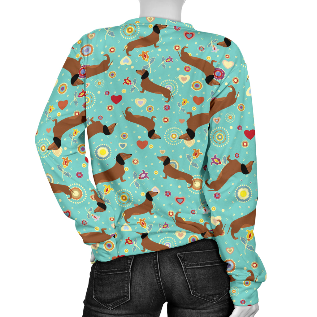 Dachshund with Floral Print Pattern Women Long Sleeve Sweatshirt