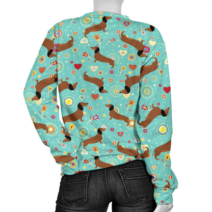 Dachshund with Floral Print Pattern Women Long Sleeve Sweatshirt