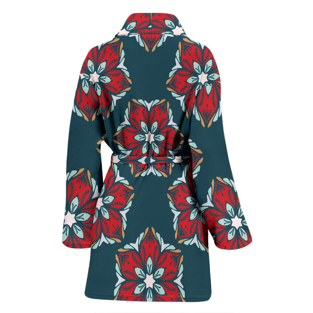 Poinsettia Pattern Print Design A03 Women Bathrobe