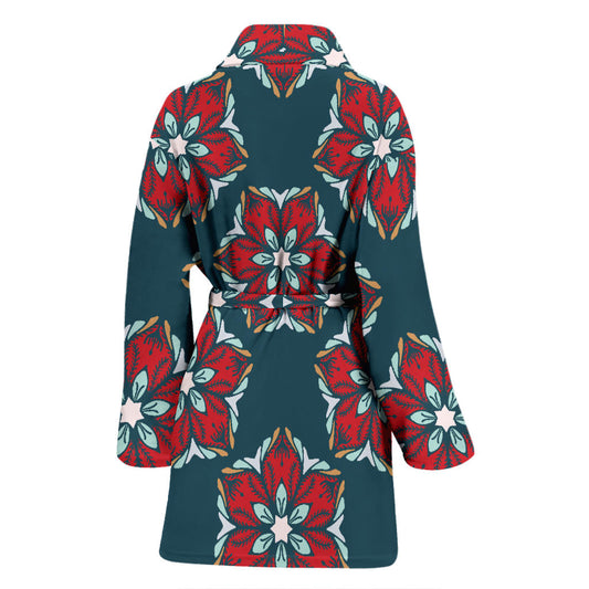 Poinsettia Pattern Print Design A03 Women Bathrobe